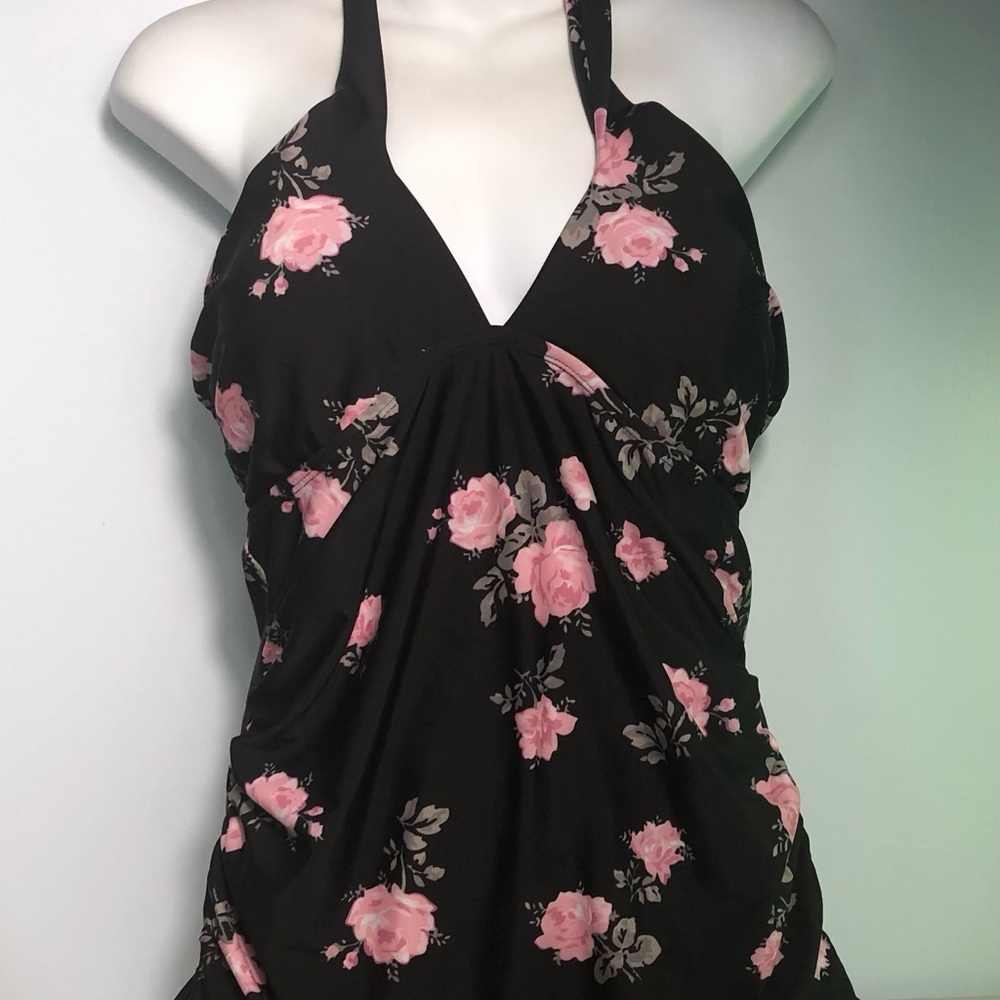 ACX Floral Halter Swim Top built in padded bras size large